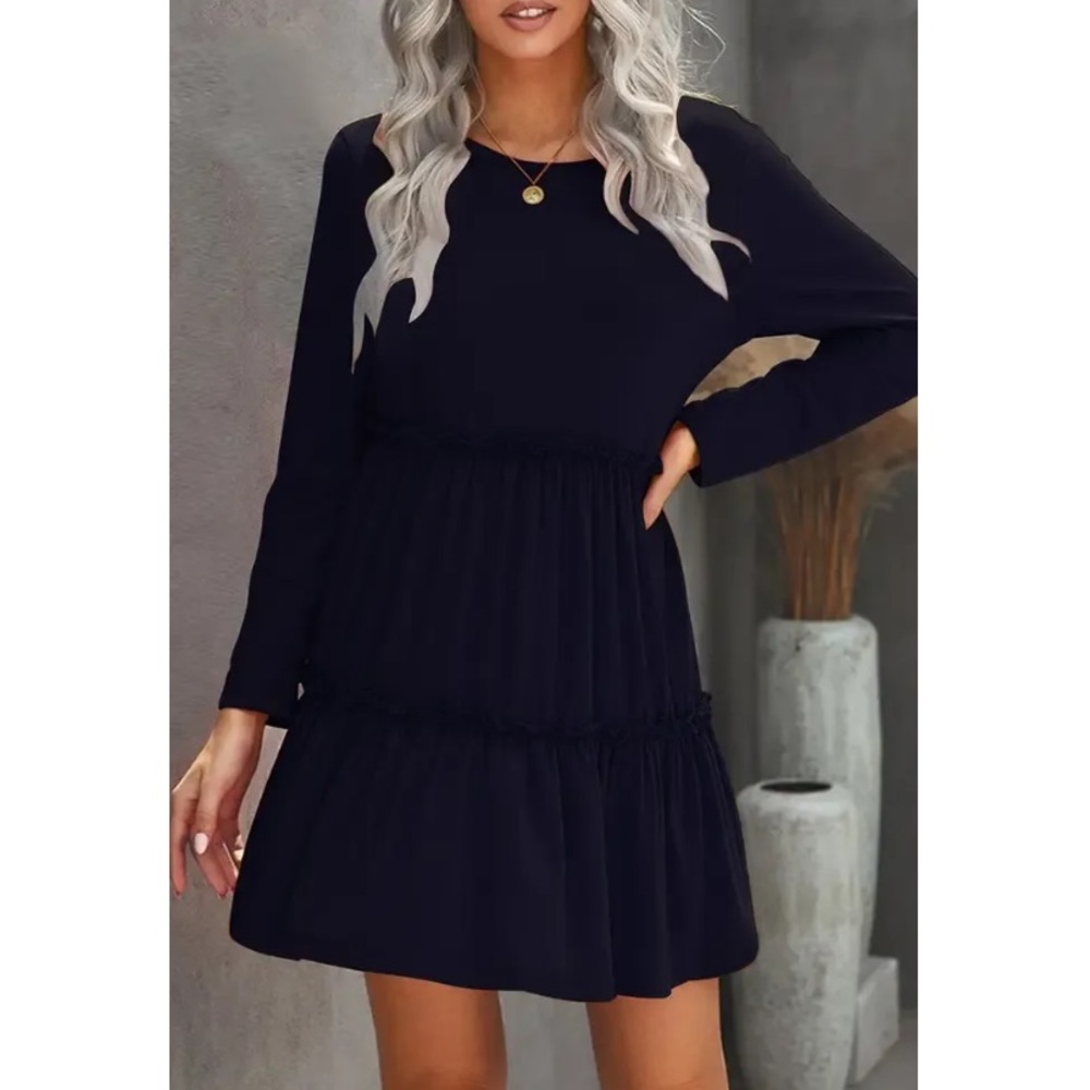Crew Neck Ruffle Flow Dress